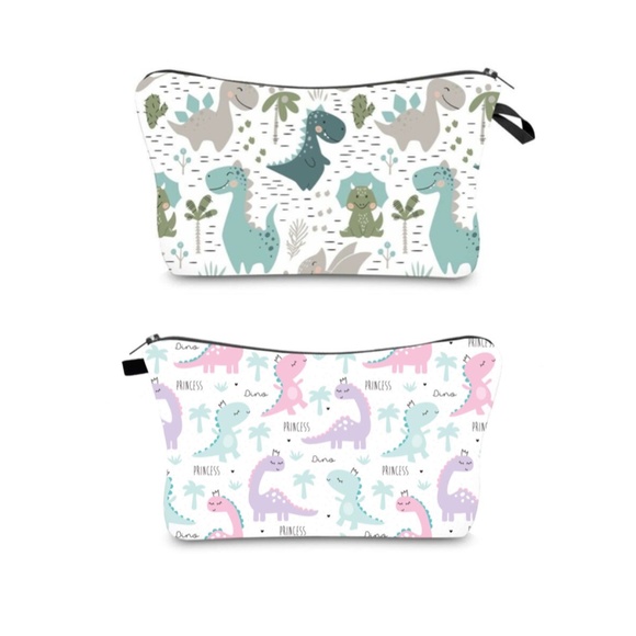 NWT Pair of Fun Dinosaur Waterproof Makeup Travel Bag w/ Zipper - Picture 2 of 5